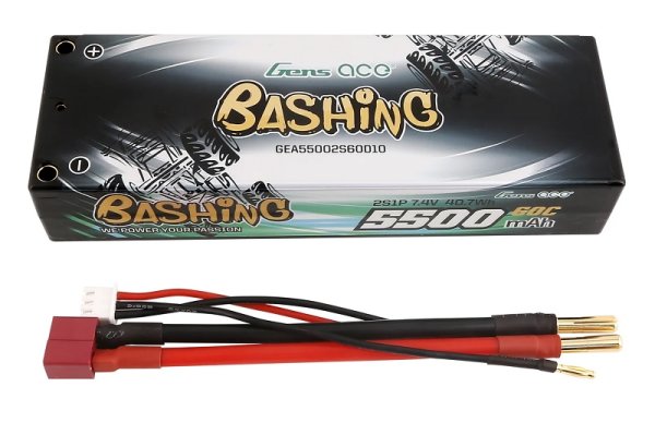 Gens ace 5500mAh 2S 7,4V 60C HardCase RC 10# Auto Lipo Akkupack mit T-Stecker