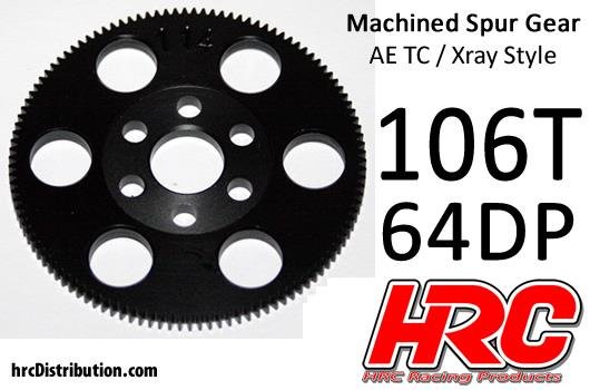 Hauptzahnrad - 64DP - Low Friction Gefraest Delrin - Xray/AE/TM Style - 106Z  HRC764106X