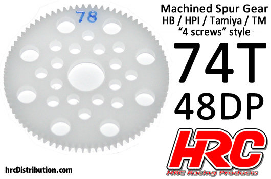 Hauptzahnrad - 48DP - Low Friction Gefräst Delrin - HPI/HB/Tamiya Style -  74Z / HRC74874P