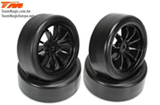 Reifen - 1/10 Drift - montiert - 10 Spoke schwarz Felgen - 12mm Hex - Hard (4 Stk.)