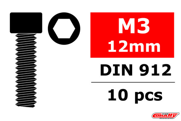 Team Corally - Stahl Schrauben M3 x 12mm - Innensechskant Zylinderkopf - 10 St